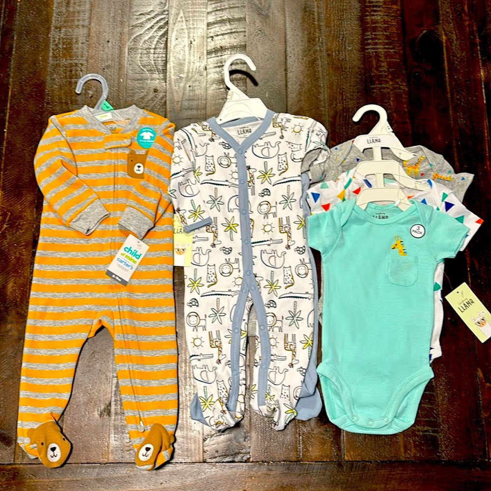 NWT Lot of Carters, Laughing Llama 6, 6-9, and 9 Month Baby Clothes Sets
